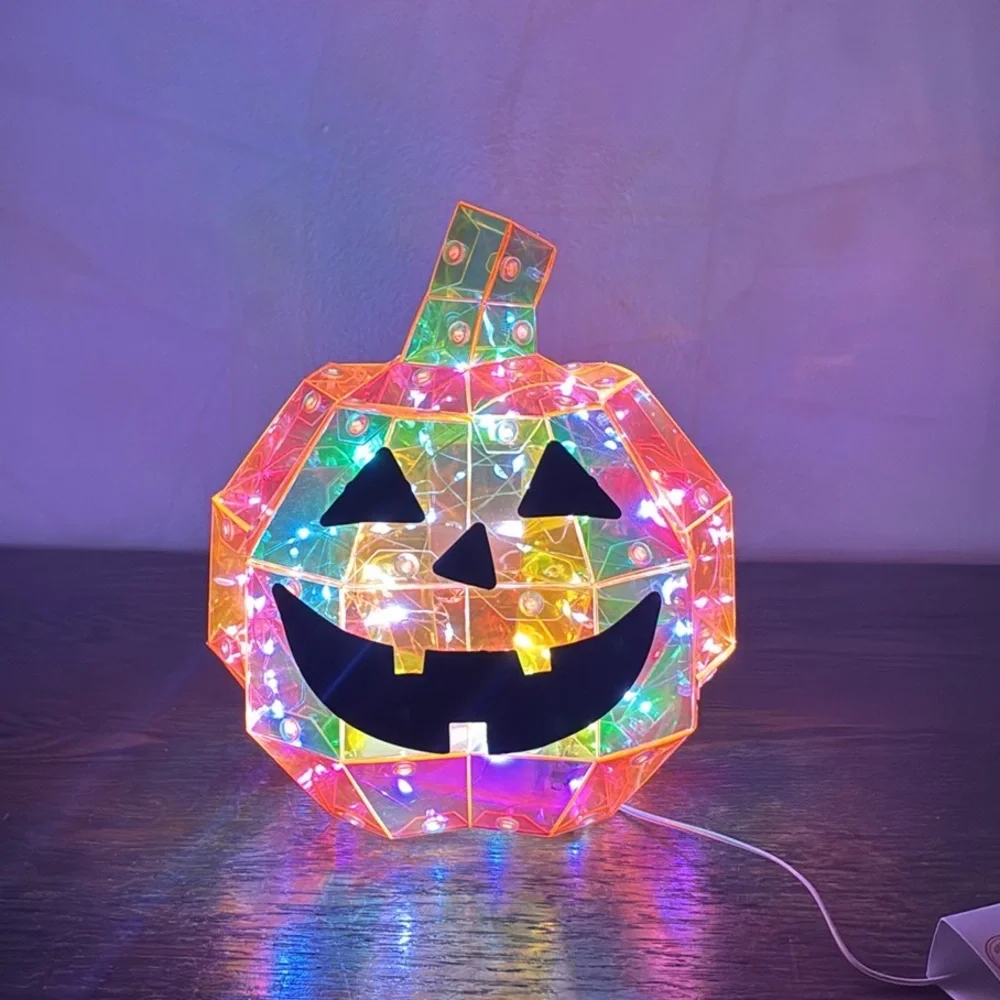 NWT- 🔋OPERATED- LED Light Up- Multicolor Holographic Halloween Jack-o-lantern 🎃